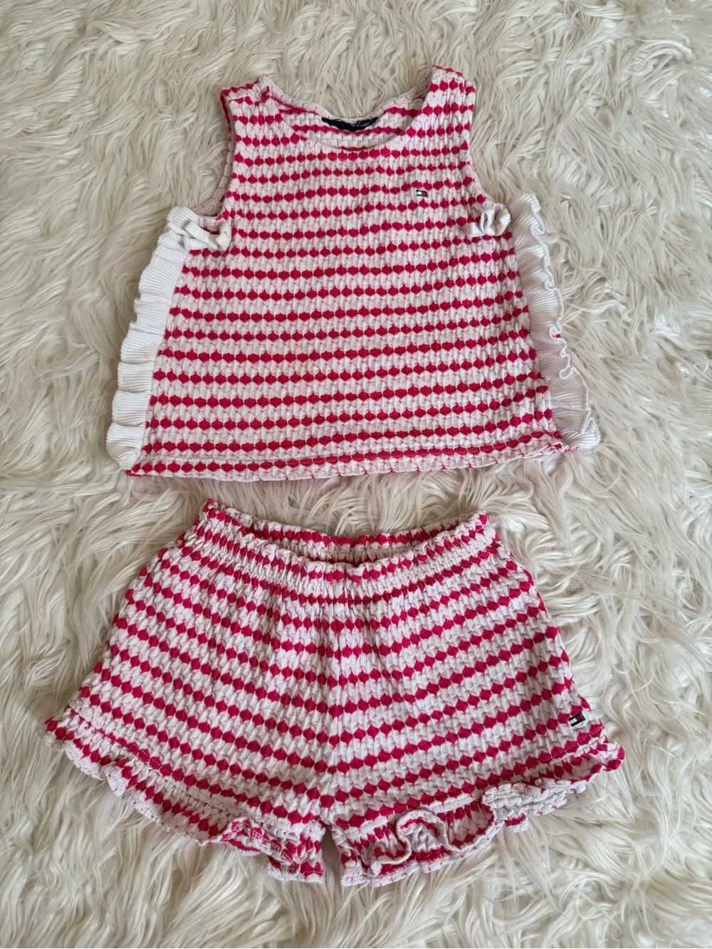 Tommy Hilfiger Girls 4T Pink White Textured 2-Piece Shorts Set